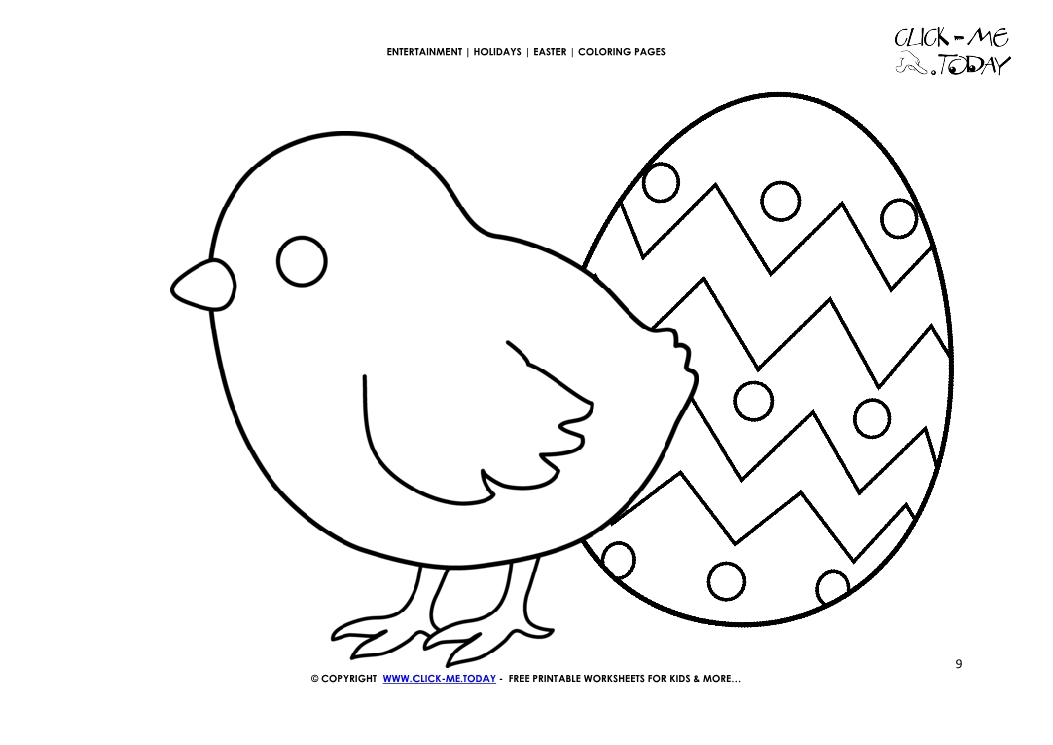 Easter Coloring Page: 9 Easter Chick with Egg & Bow